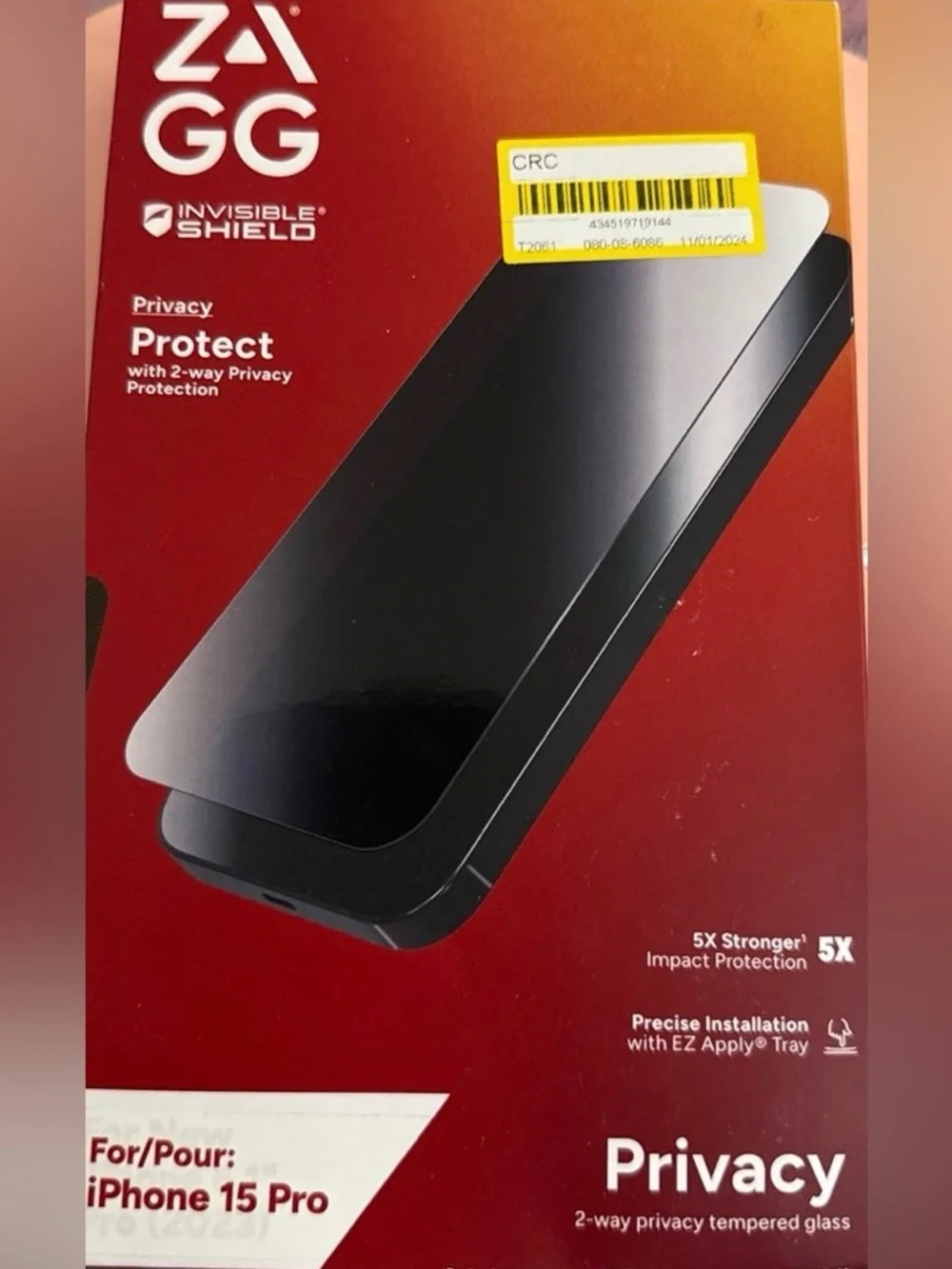 Zagg iPhone 15 Pro Privacy glass NEW. Full kit